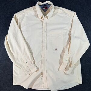 Tommy Hilfiger Button Down Shirt Mens XL Cream Crest Vintage 90s Oxford Cotton